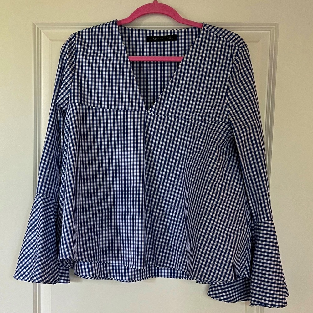 Zara Woman Collection Blue Check Top